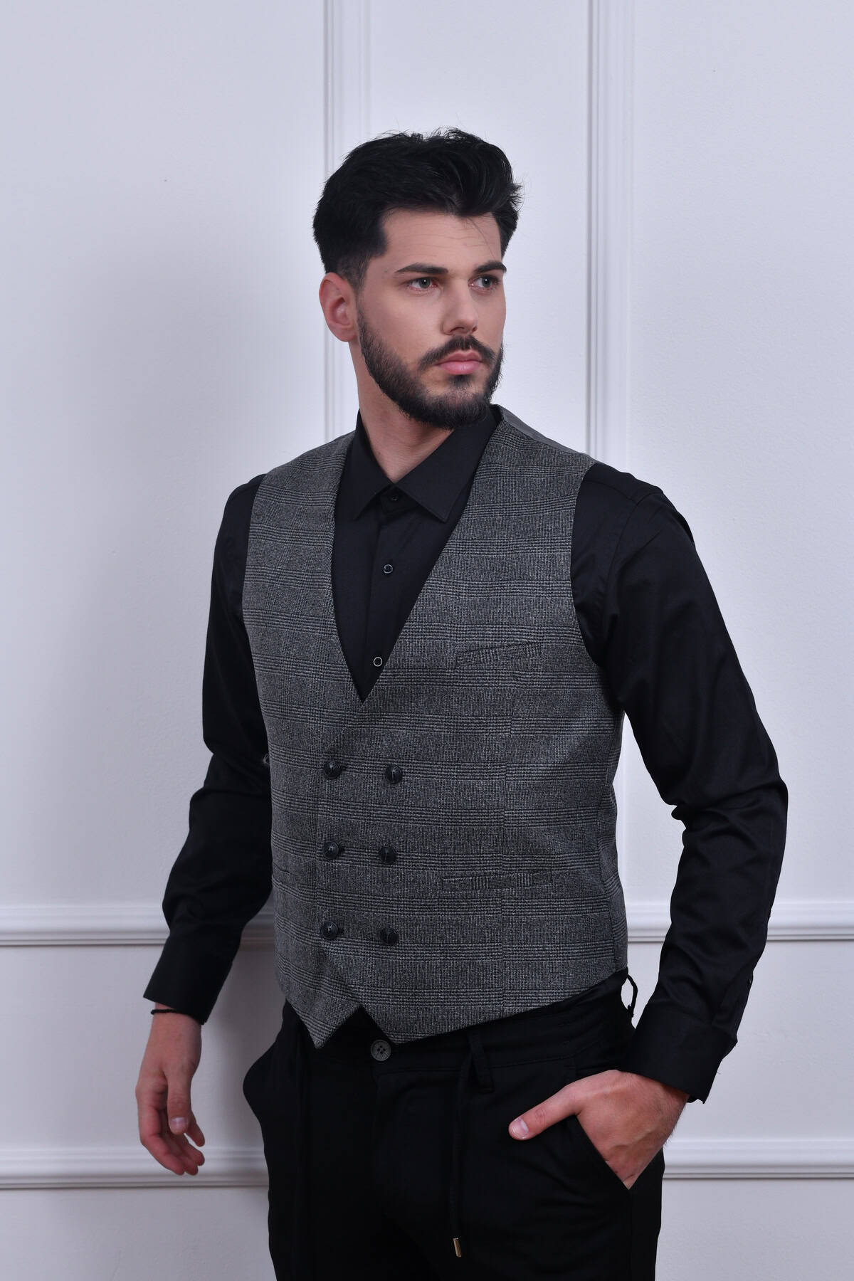 Black Jacquard Well-cut Shawl Lapel Wedding Men Suits Customized main image 1